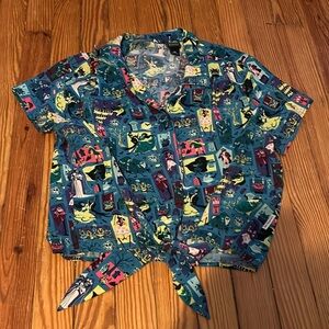 Disney haunted mansion button up tie front shirt